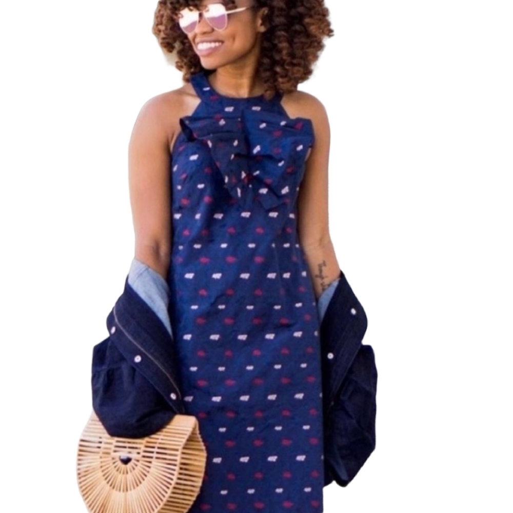 Banana  Republic Navy Pleated Bow Dress